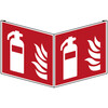 Signalisation ISO - Extincteur d'incendie, Blanc sur rouge, F001, En forme de V, Polychlorure de vinyle, 151,00 mm (l) x 151,00 mm (H)